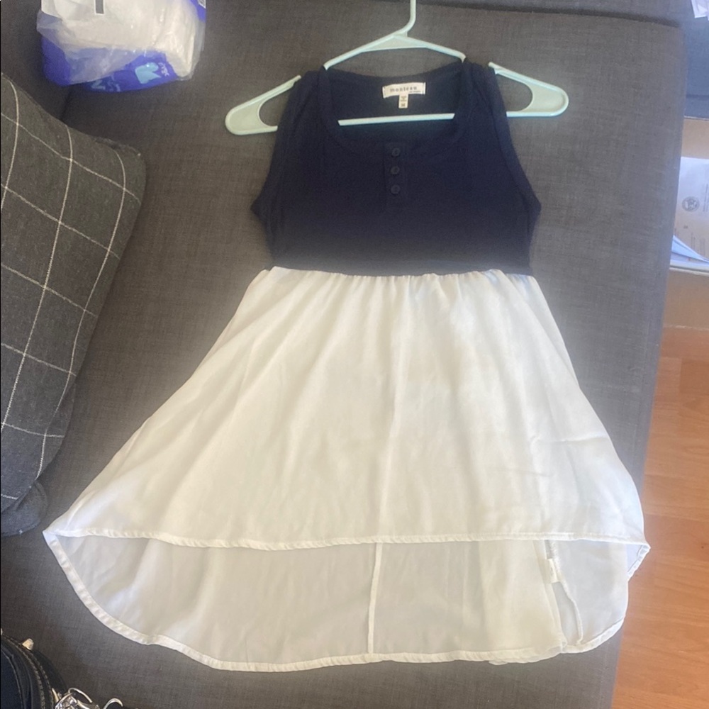 Monteau Navy Blue White Crop Top Split Sheer Button Down Dress